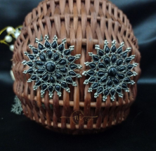 Black Big Floral Studs