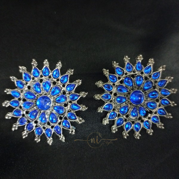 Blue Big Floral Studs