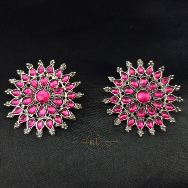 Pink Big Floral Studs