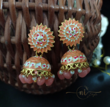 Round Meenakari Jhumka Peach