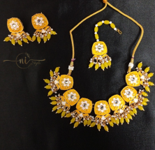 Meenakari Square Necklace Set with Mangtika Yellow