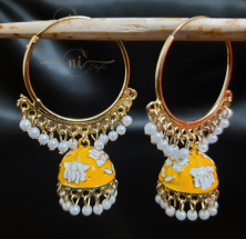 Meenakari Hoop Jhumka Yellow
