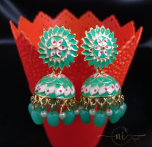 Round Meenakari Jhumka Mint Green