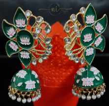 Half Lotus Meenakari Jhumka Dark Green
