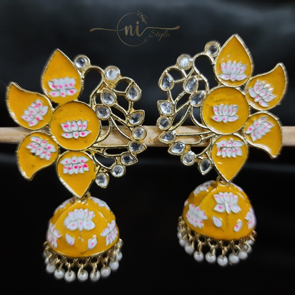 Half Lotus Meenakari Jhumka Yellow