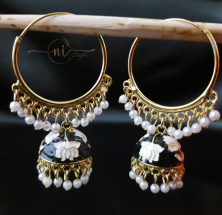 Meenakari Hoop Jhumka Black