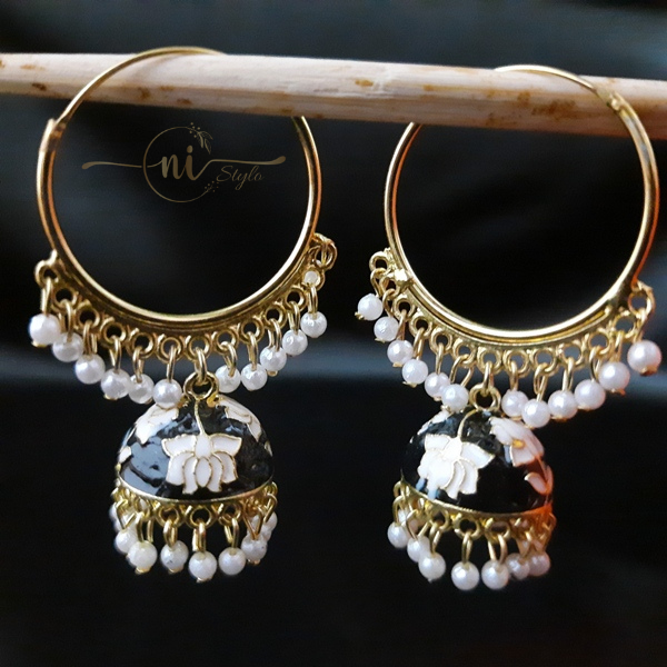 Meenakari Hoop Jhumka Black