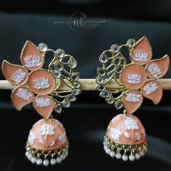 Half Lotus Meenakari Jhumka Peach