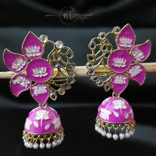 Half Lotus Meenakari Jhumka Pink