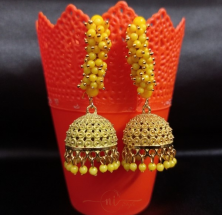 Yellow Oxidised jhumka drop