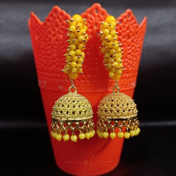 Yellow Oxidised jhumka drop