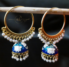 Meenakari Hoop Jhumka Blue