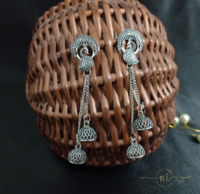 Peacock Oxidised Layered Medium Jhumki Dangler