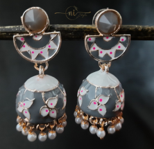 Meenakari Circle Crystal Jhumka Grey
