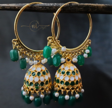 Meenakari Hoop Jhumka Dark Green