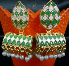 Rectangular Dome Shaped Meenakari Jhumki Light Green