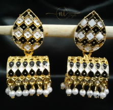 Rectangular Dome Shaped Meenakari Jhumki Black