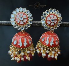 Kundan Meenkari Big Jhumka Drop Red