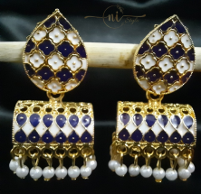 Rectangular Dome Shaped Meenakari Jhumki Purple