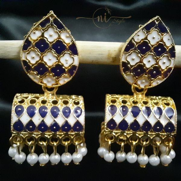 Rectangular Dome Shaped Meenakari Jhumki Purple