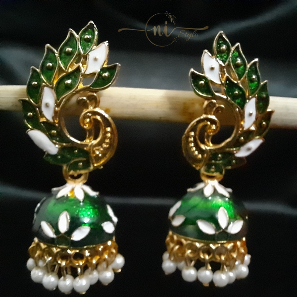 Peacock Meenakari Jhumka Dark Green
