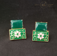 Crystal Meenakari Studs Dark Green
