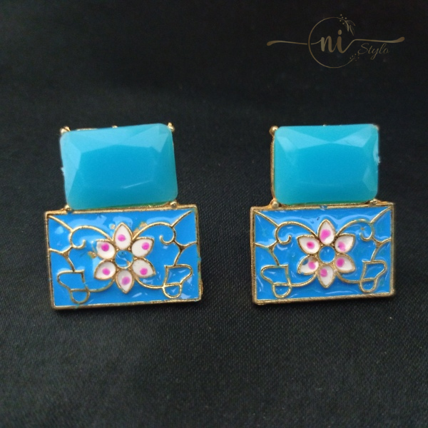 Crystal Meenakari Studs Sky Blue