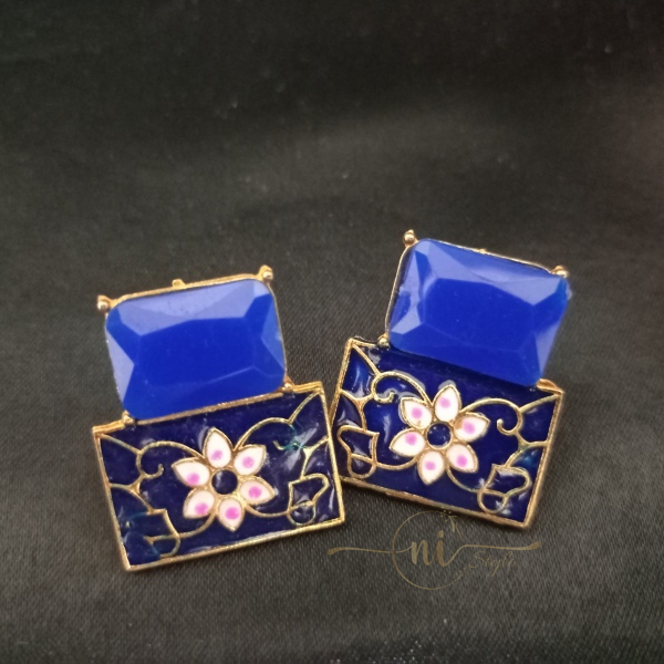 Crystal Meenakari Studs Royal Blue