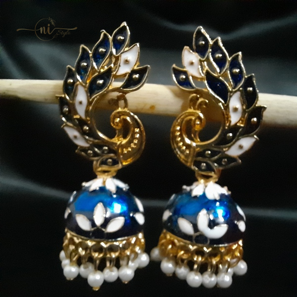 Peacock Meenakari Jhumka Dark Blue