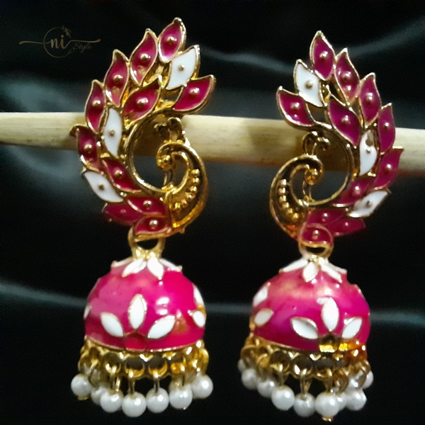 Peacock Meenakari Jhumka Pink