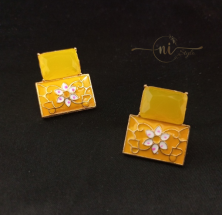 Crystal Meenakari Studs Yellow