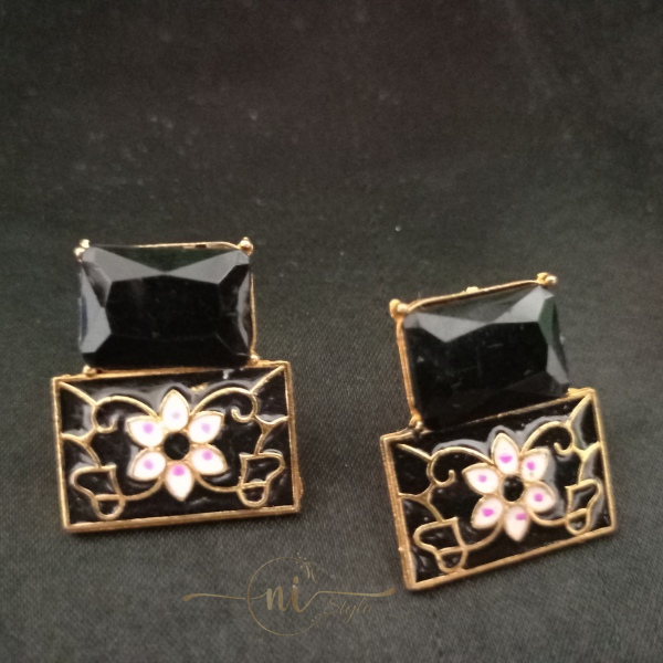 Crystal Meenakari Studs Black