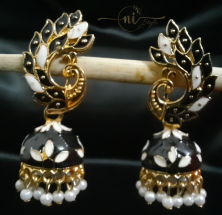 Peacock Meenakari Jhumka Black