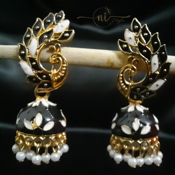 Peacock Meenakari Jhumka Black