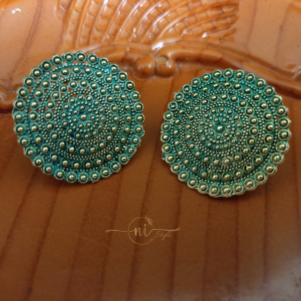 Oxidised Round Studs Dark Green