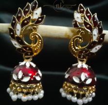 Peacock Meenakari Jhumka Maroon