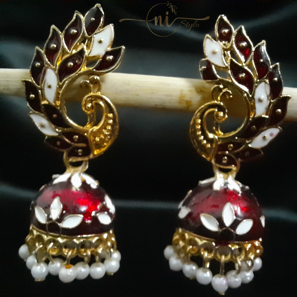 Peacock Meenakari Jhumka Maroon