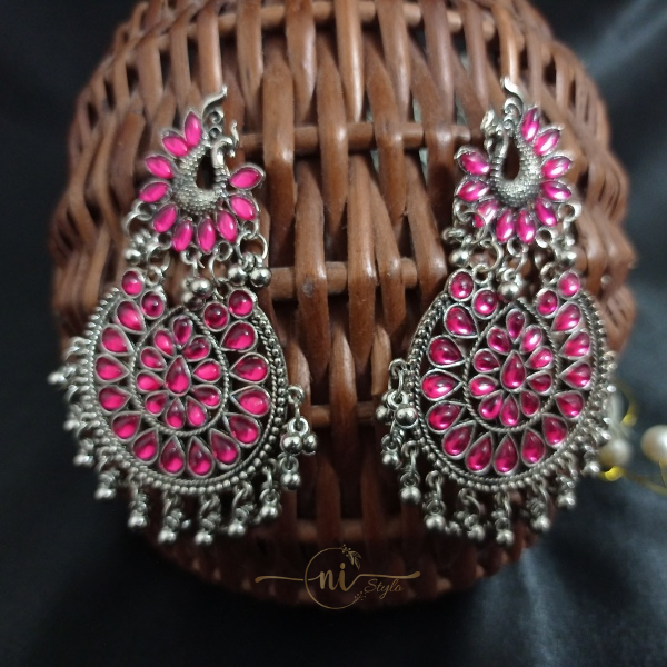 Peacock Oxidised Dangler Pink