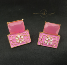 Crystal Meenakari Studs Pink