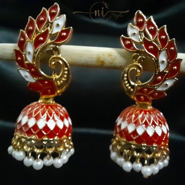 Peacock Meenakari Jhumka Red