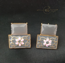 Crystal Meenakari Studs Grey