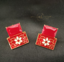 Crystal Meenakari Studs Red