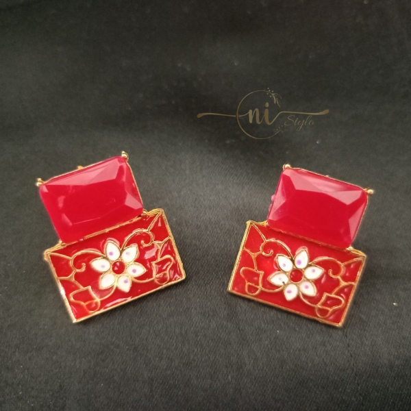 Crystal Meenakari Studs Red