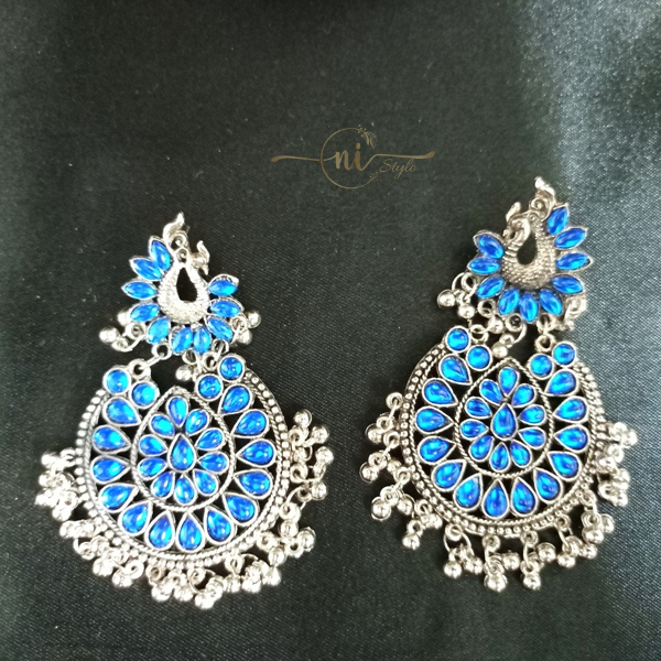 Peacock Oxidised Dangler Royal Blue