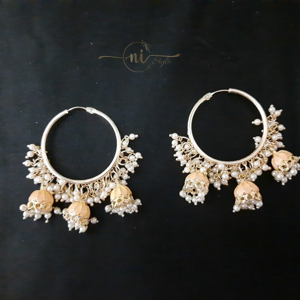 Meenakari 3 Jhumka Hoop Peach