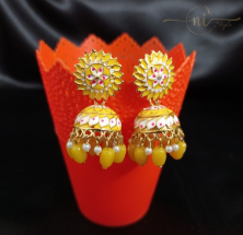 Round Meenakari Jhumka Yellow