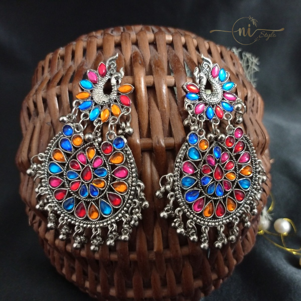 Peacock Oxidised Dangler MultiColored