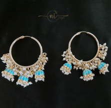 Meenakari 3 Jhumka Hoop Sky Blue