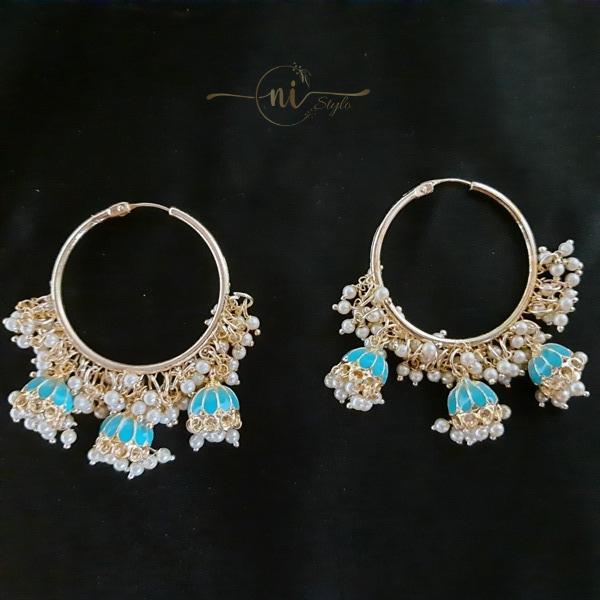 Meenakari 3 Jhumka Hoop Sky Blue