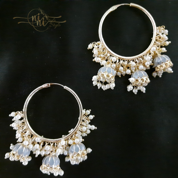 Meenakari 3 Jhumka Hoop Grey